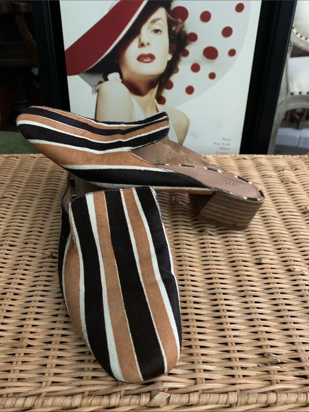 Madewell Striped Mule in Brown, Black & Cream